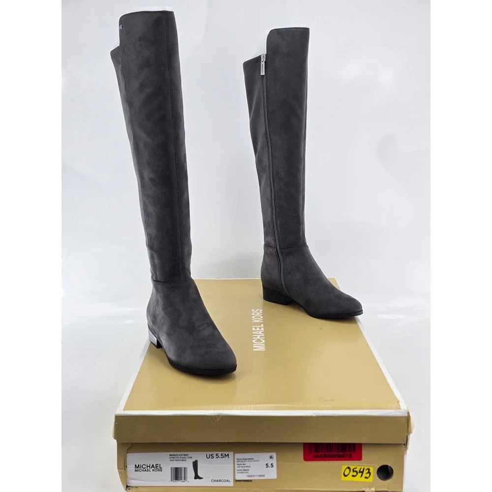 Michael Michael Kors Bromley Flat Boot Womens 5.5 Charcoal Stretch Faux Lthr NEW